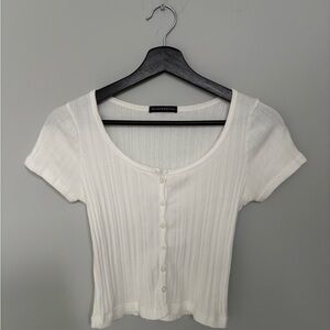 Brandy Melville White Ribbed Button-Down Shirt